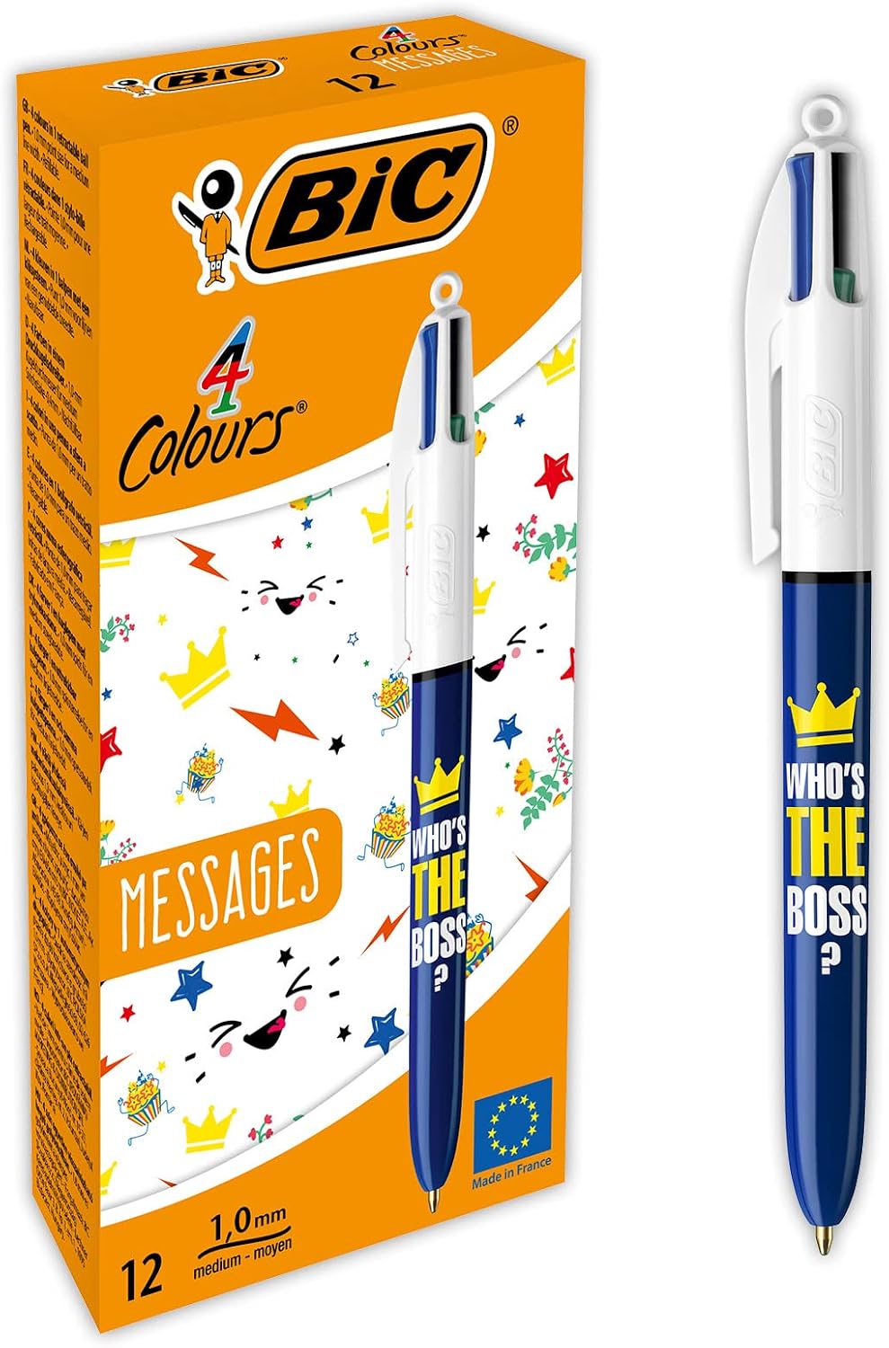 Thumbnail 6 de BIC 4 Couleurs Décors Messages ou Collection Botanique et Tie and Dye – Stylos-bille 4 couleurs, pointe moyenne 1,0 mm, Rouge, boîte réutilisable de 6
