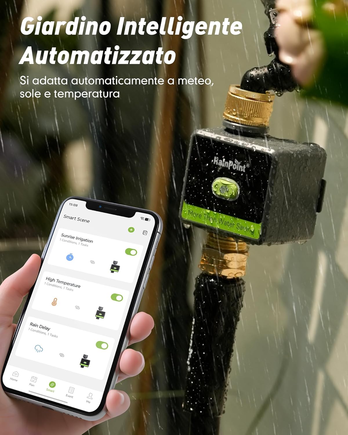 Thumbnail 2 de RAINPOINT Centralina Irrigazione WiFi con timer smart e attacchi in ottone, gateway WiFi 100 m, controllo meteo e voce