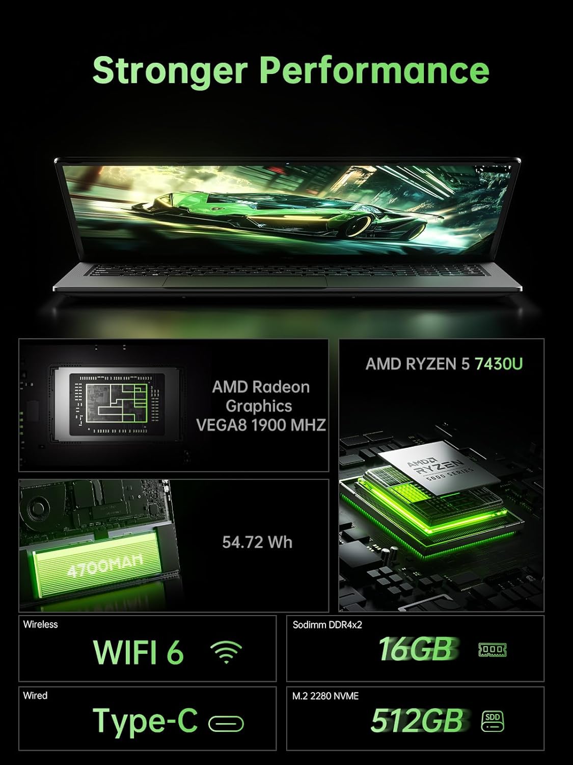 Detalle 2 de Tivique 2026 FHD Laptop: Ryzen 5 7430U, 16GB RAM, 512GB SSD, 15.6 inch