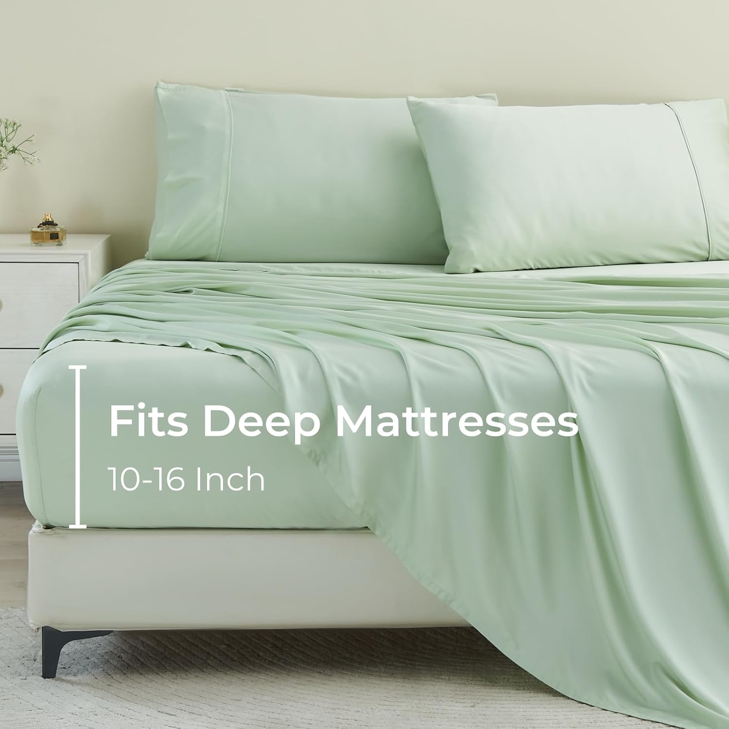 Detalle de GOKOTTA King Size Sheets Set (Tanboocel® Bamboo Rayon) — 6-Piece, 16-Inch Deep Pocket