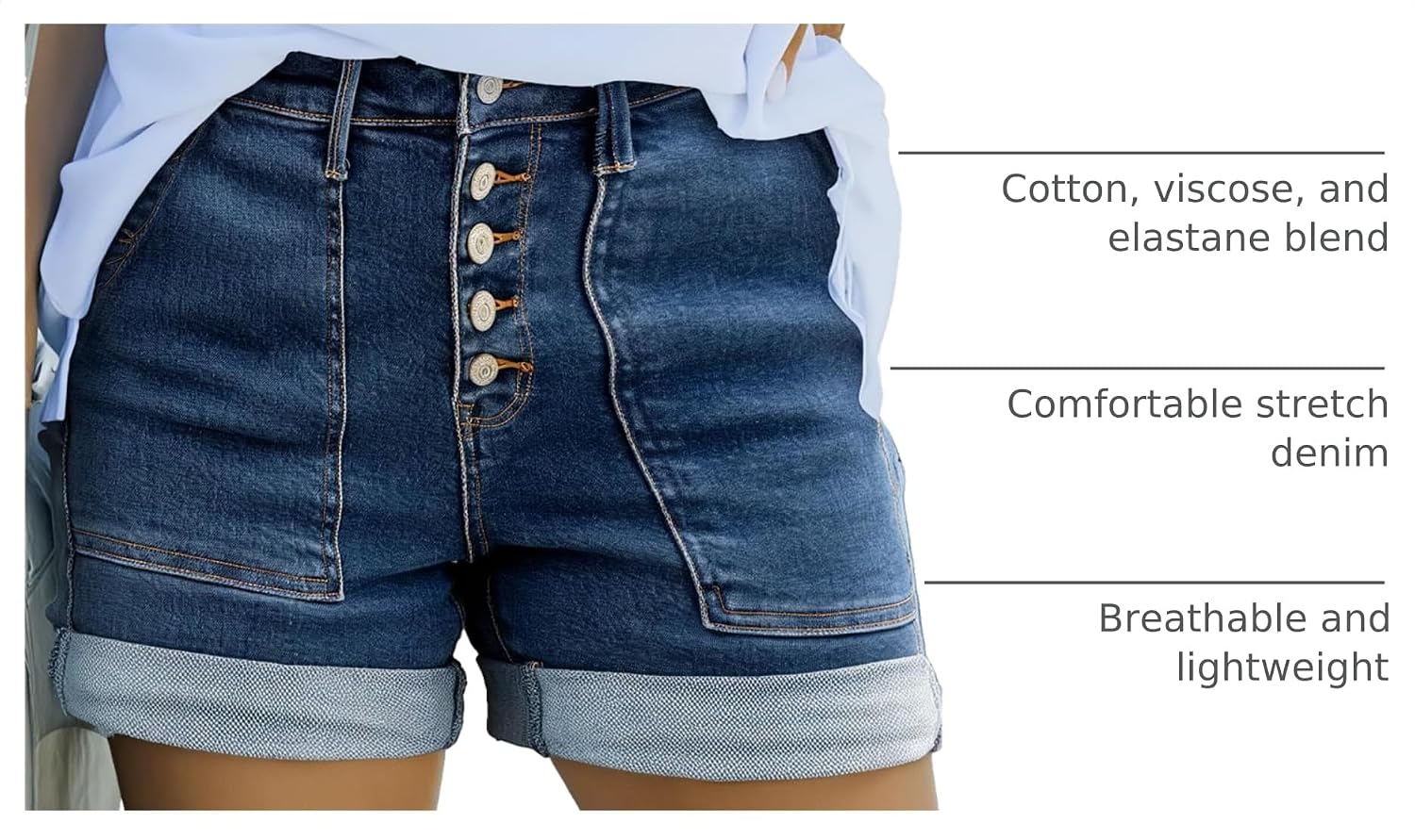 Detalle de Sidefeel Womens Jean Shorts High Waisted Stretchy Buttoned Folded Hem Denim Shorts