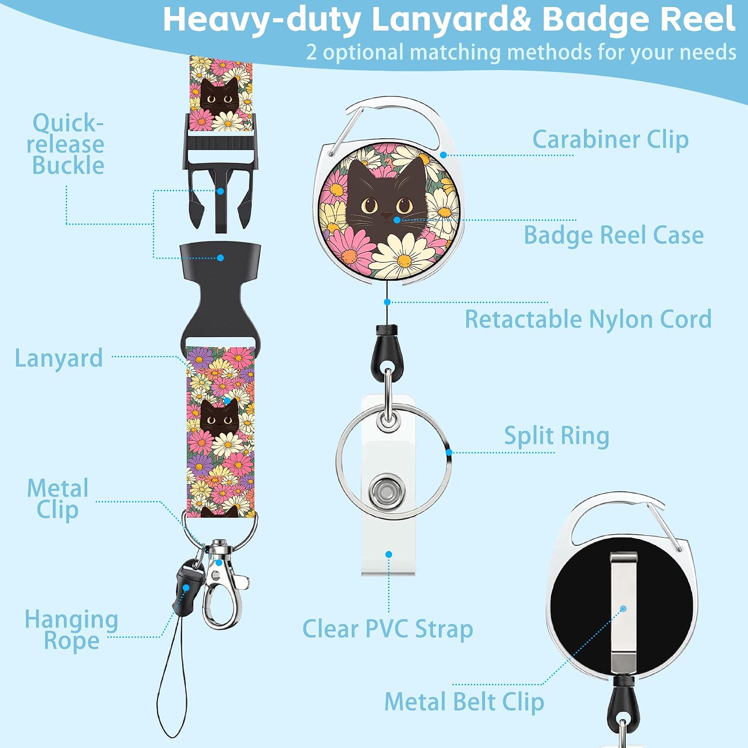Thumbnail 2 de Retractable ID Badge Holder with Black Cat Flower Design