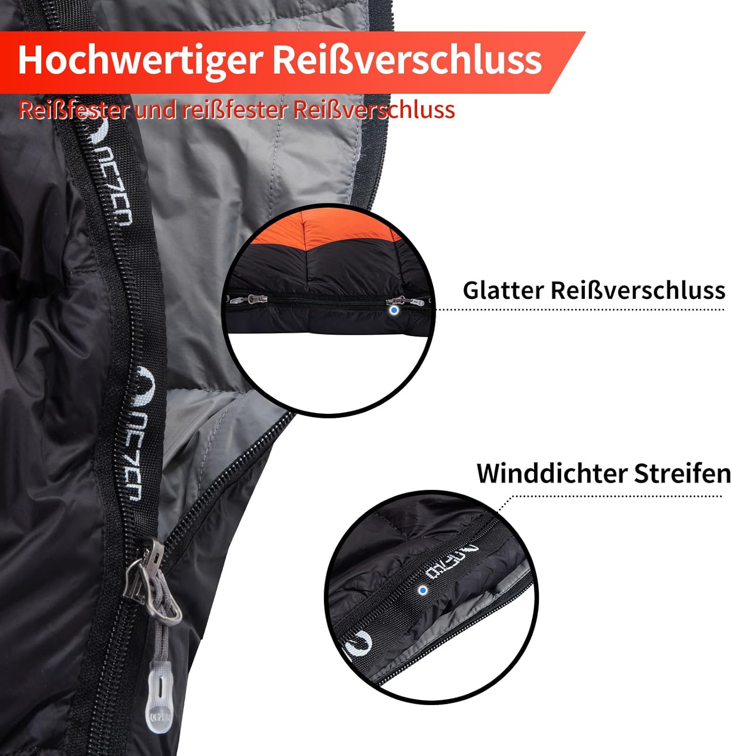 Thumbnail 4 de QEZER Daunenschlafsack – Premium 600FP+ Daunen, 12°C bis -24°C, leicht & kompakt (216 x 80 x 71 cm)