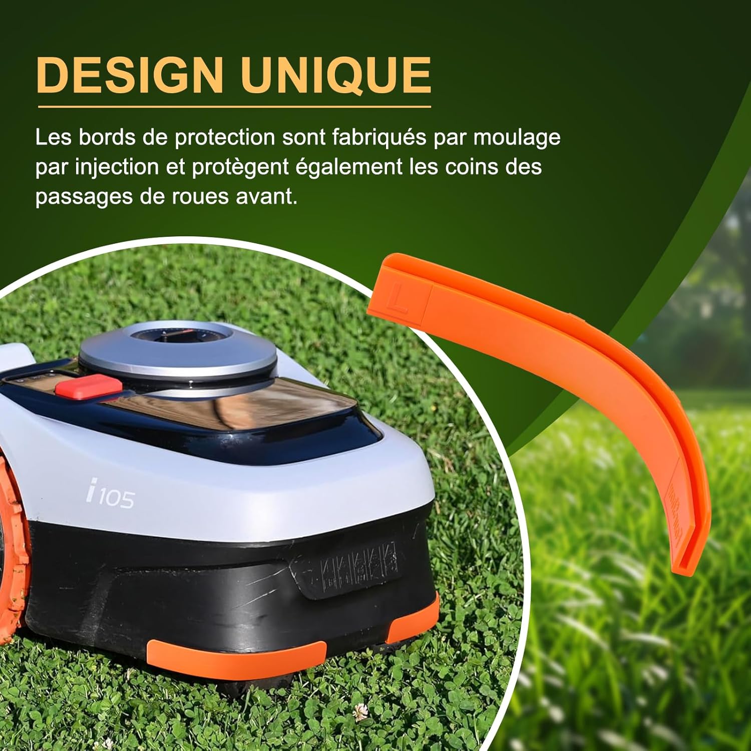 Detalle de Protection d’arêtes Segway Navimow i105e/i108e – Bumper Tuning (4 pièces, clip-in)