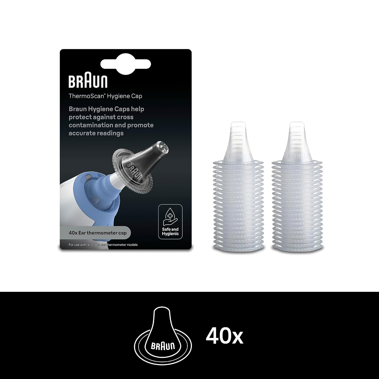 Detalle 2 de Braun ThermoScan Hygiene Caps (40 pcs) – Compatible with Braun ThermoScan Ear Thermometers