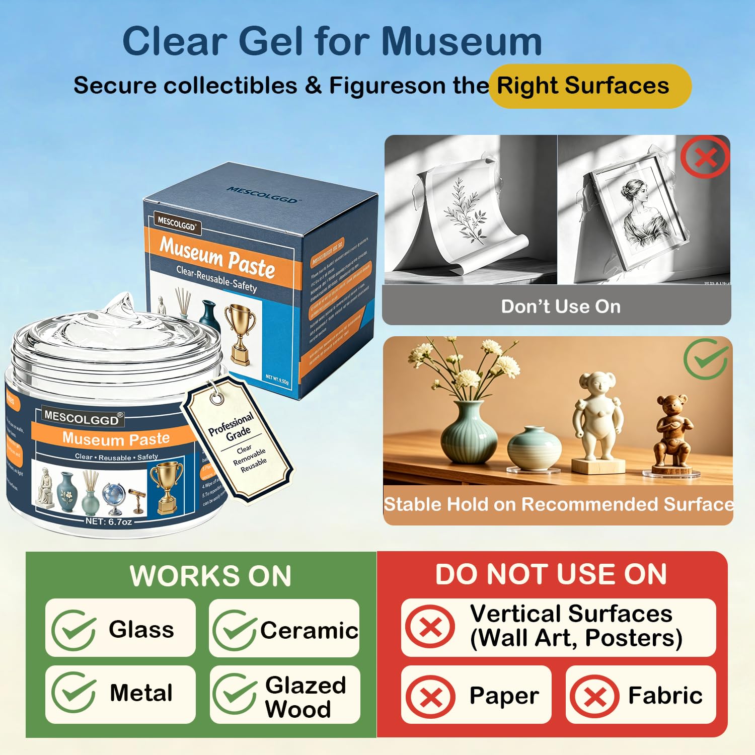 Detalle de MESCOLGGD MG-3 Museum Gel Putty, 190 g Clear Reusable Display Adhesive