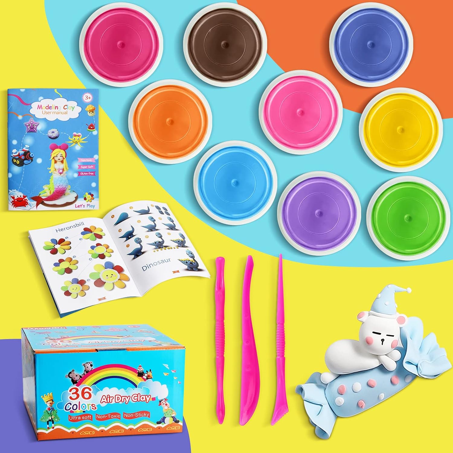 Detalle de iFergoo ESAND Air Dry Clay – 36‑Colour Modelling Set for Kids