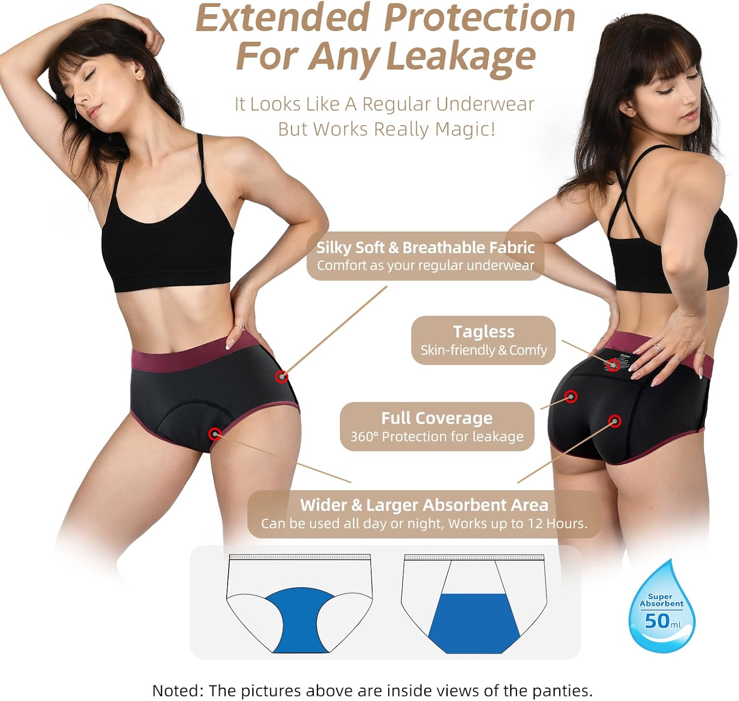 Thumbnail 3 de TIICHOO Culotte menstruelle taille haute flux très abondant (lot de 3) à protection anti-fuites