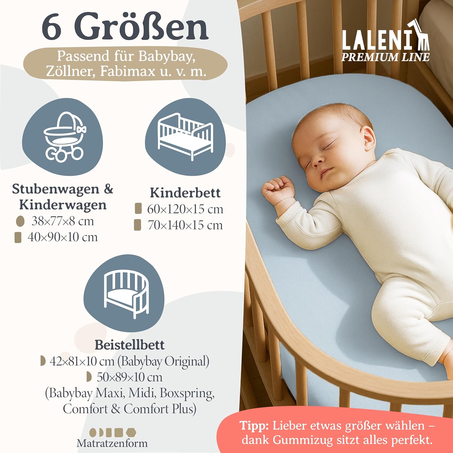 Detalle de Laleni Premium Spannbettlaken 50x89 cm (2er-Set) aus 100% Baumwolle, Oeko-TEX, Hellblau