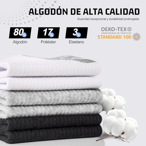 Thumbnail 5 de Effeet calcetines tobilleros de algodón (10 pares) para hombre y mujer, negros y grises, talla 43-46