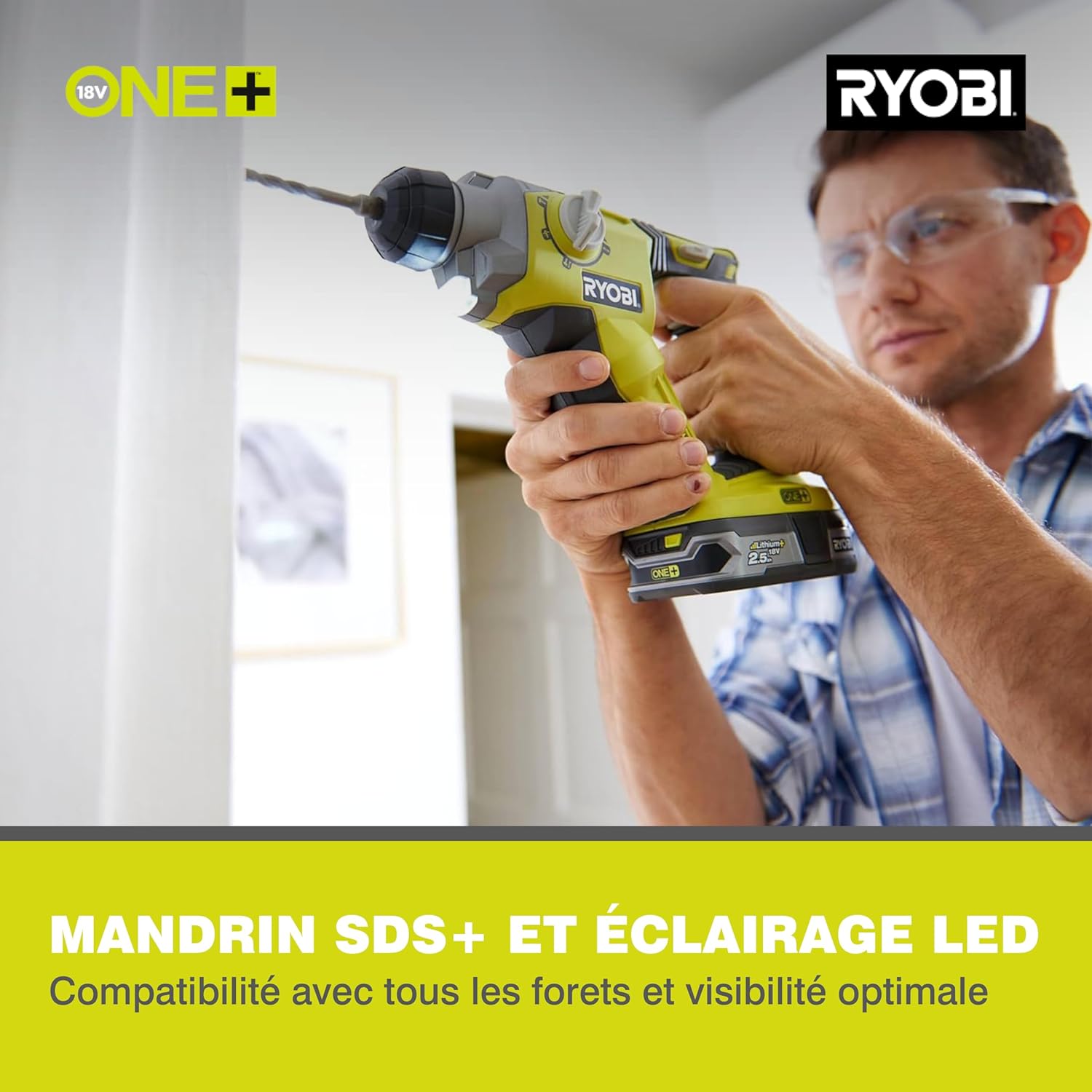 Detalle de RYOBI Perforateur SDS+ Sans Fil 18V ONE+ R18SDS-125S – 4 modes, 2,5 Ah incluse