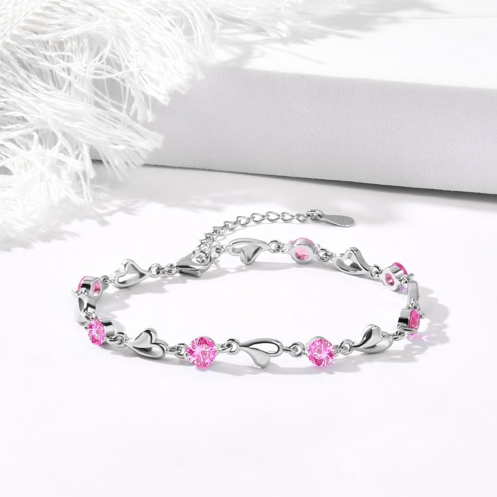 Detalle de Aucuu Bracciale da Donna Argento 925 con Cuore e Zirconi – Regalo romantico