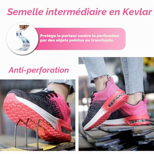 Detalle de Bawalon Chaussures de Sécurité – Légères et Respirantes avec Embout en Acier, Rose EU 36