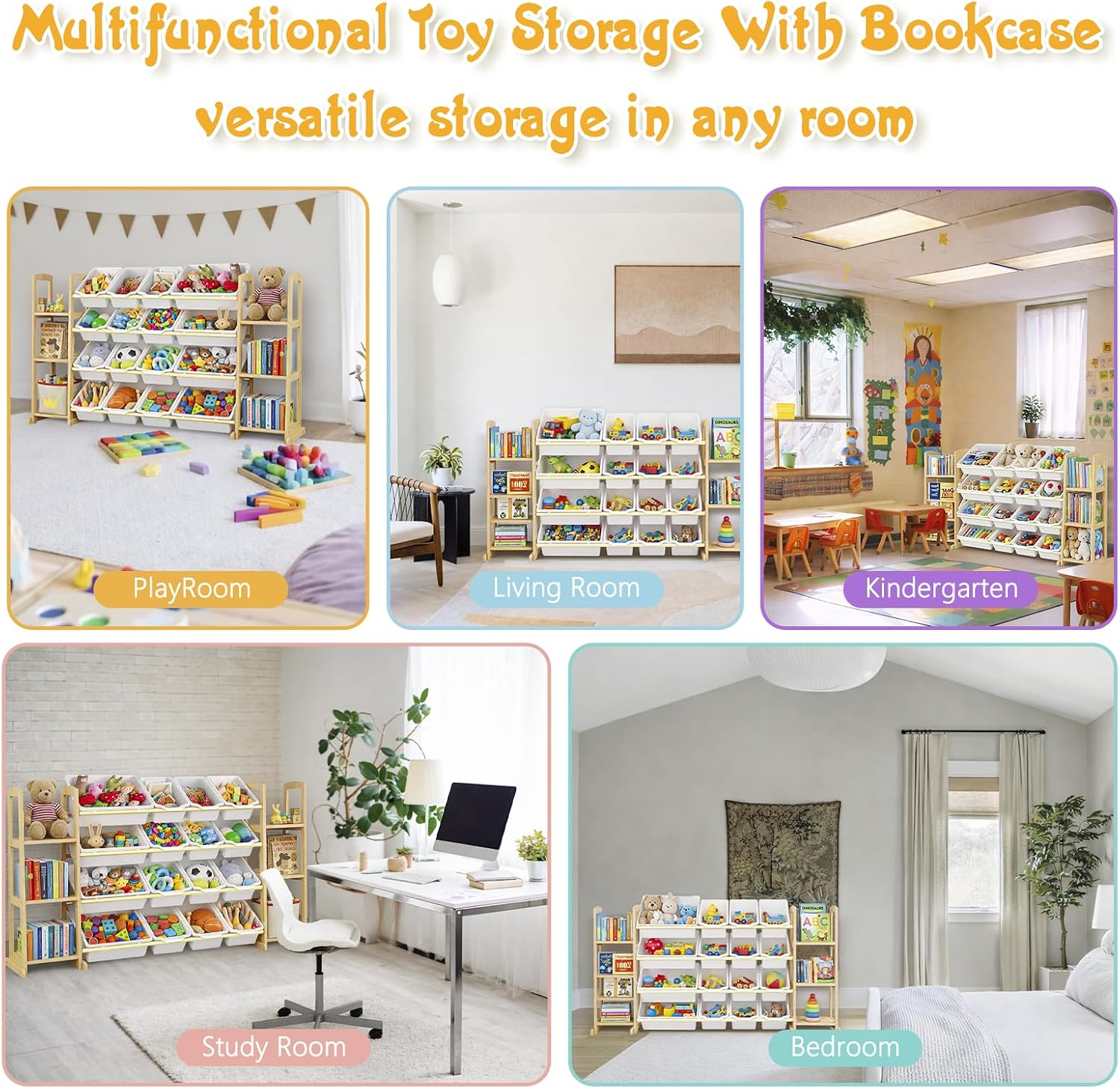 Thumbnail 6 de Etitlly Kids Toy Storage Organizer with Bookshelf, 16 Bins, 6 Shelves, White
