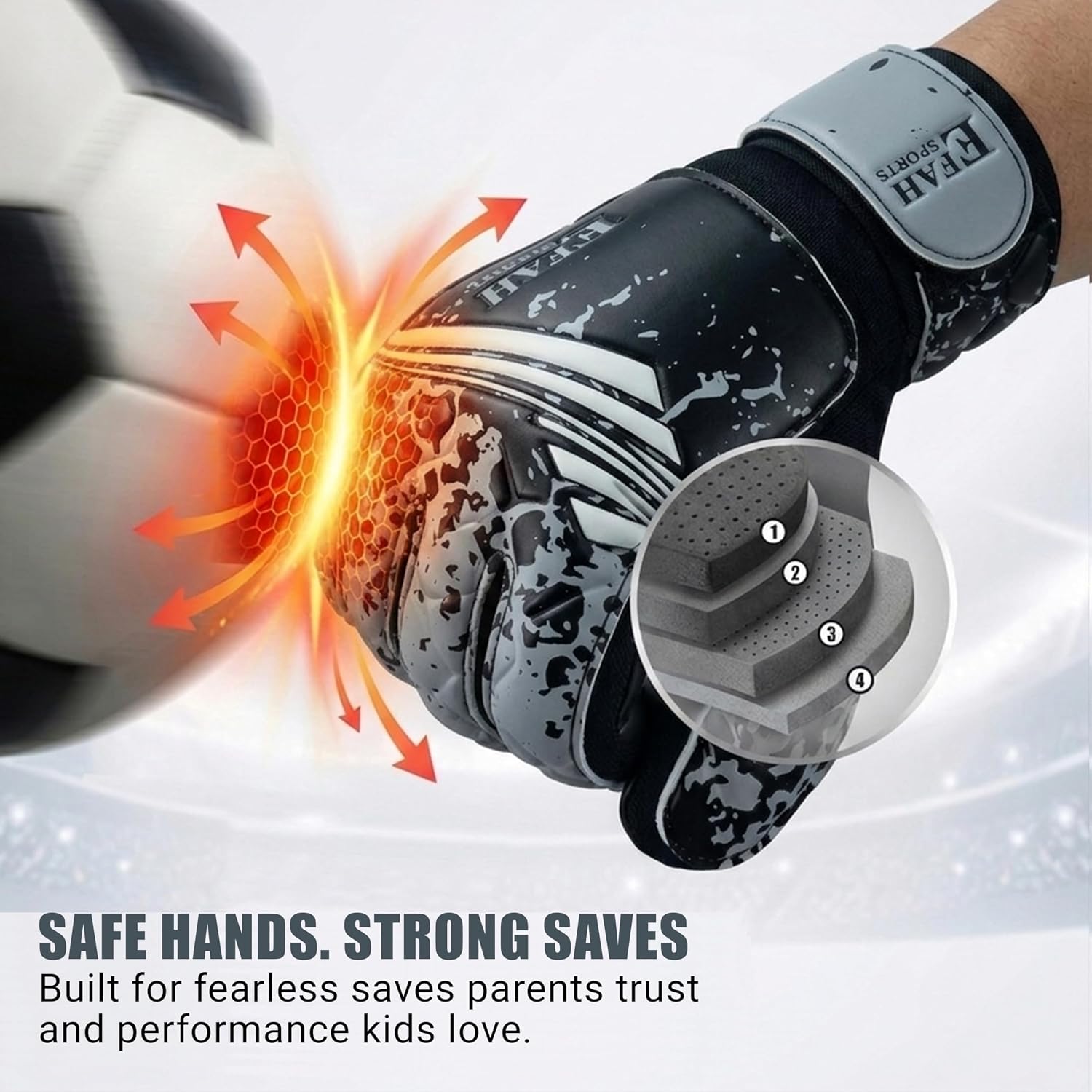 Thumbnail 4 de EFAH SPORTS HU-XI-201 Size 4 Soccer Goalie Gloves, Latex Palm, Black/Gray
