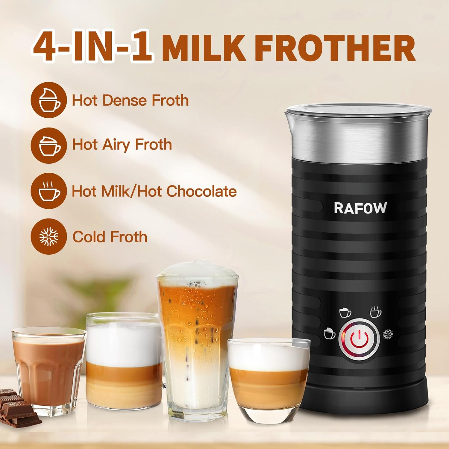 Thumbnail 1 de 4 In 1 Electric Milk Frother Steamer - 350ml/12oz, Hot & Cold Foam for Lattes, Cappuccinos, Macchiatos
