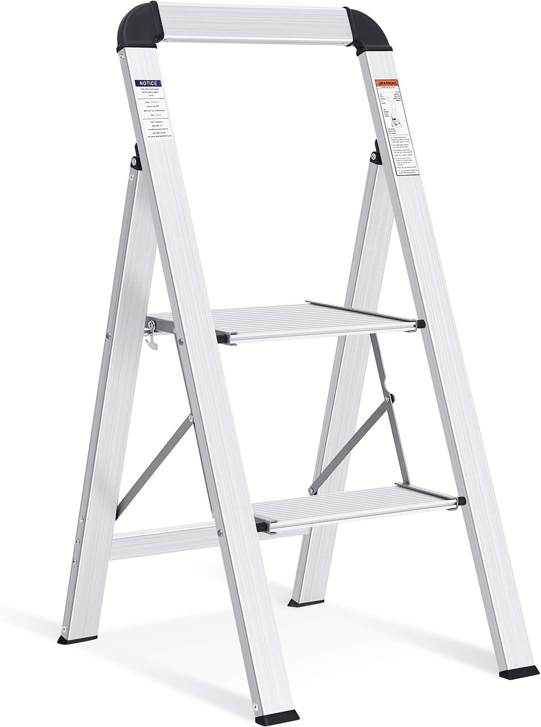 KINGRACK Aluminium-Leiter mit 2 Stufen, klappbar inkl. Handlauf (bis 150 kg, silber)