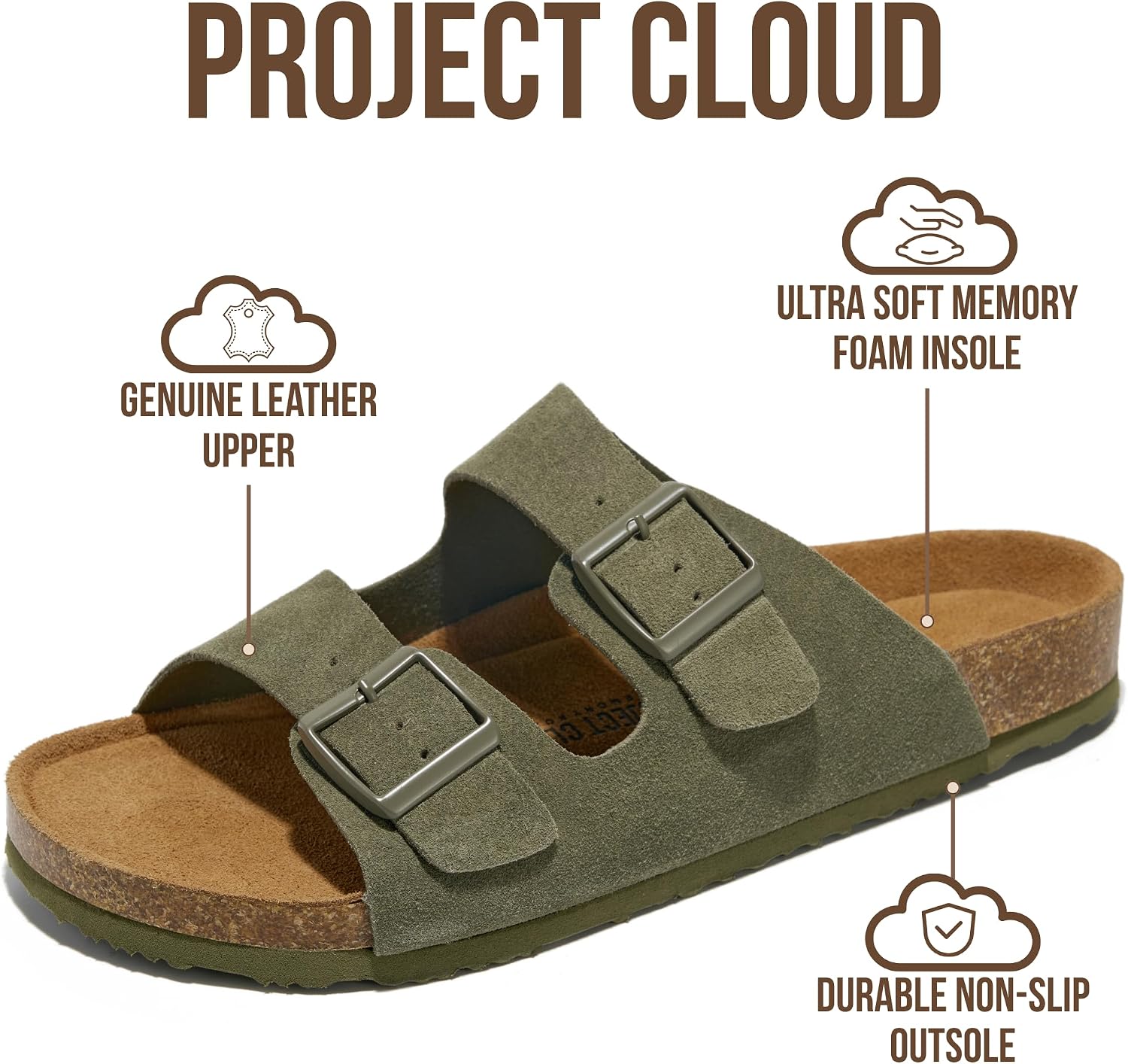 Detalle de Project Cloud Heritage Leather Men's Sandals with Memory Foam Insole