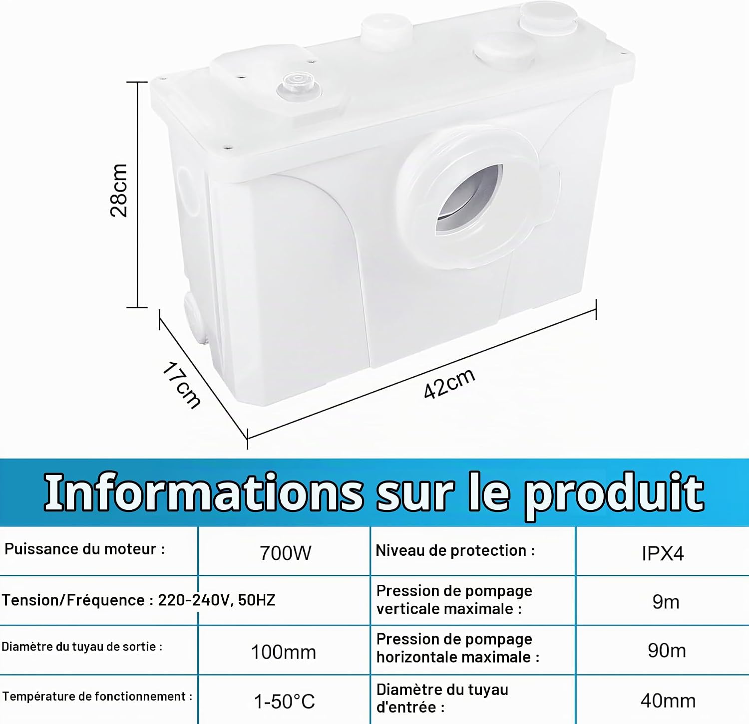 Detalle de LZQ 700 W afvalwaterpomp met vier inlaten en actiefkoolfilter