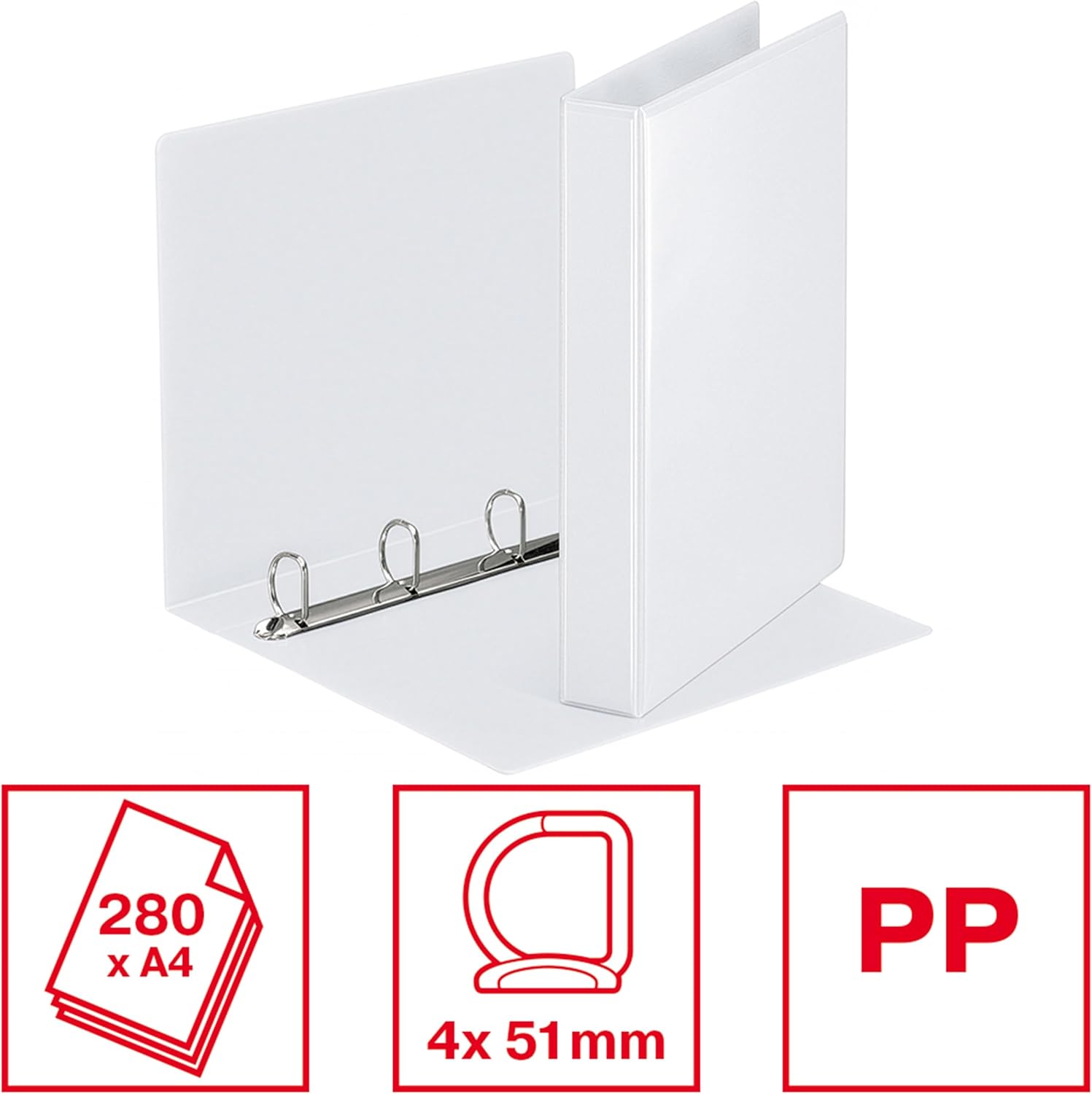 Detalle 2 de Esselte ESSENTIALS Panorama Binder: Raccoglitore a 4 anelli D, 280 fogli, bianco, tasche esterne - 26.6 x 31.9 x 5.1 cm
