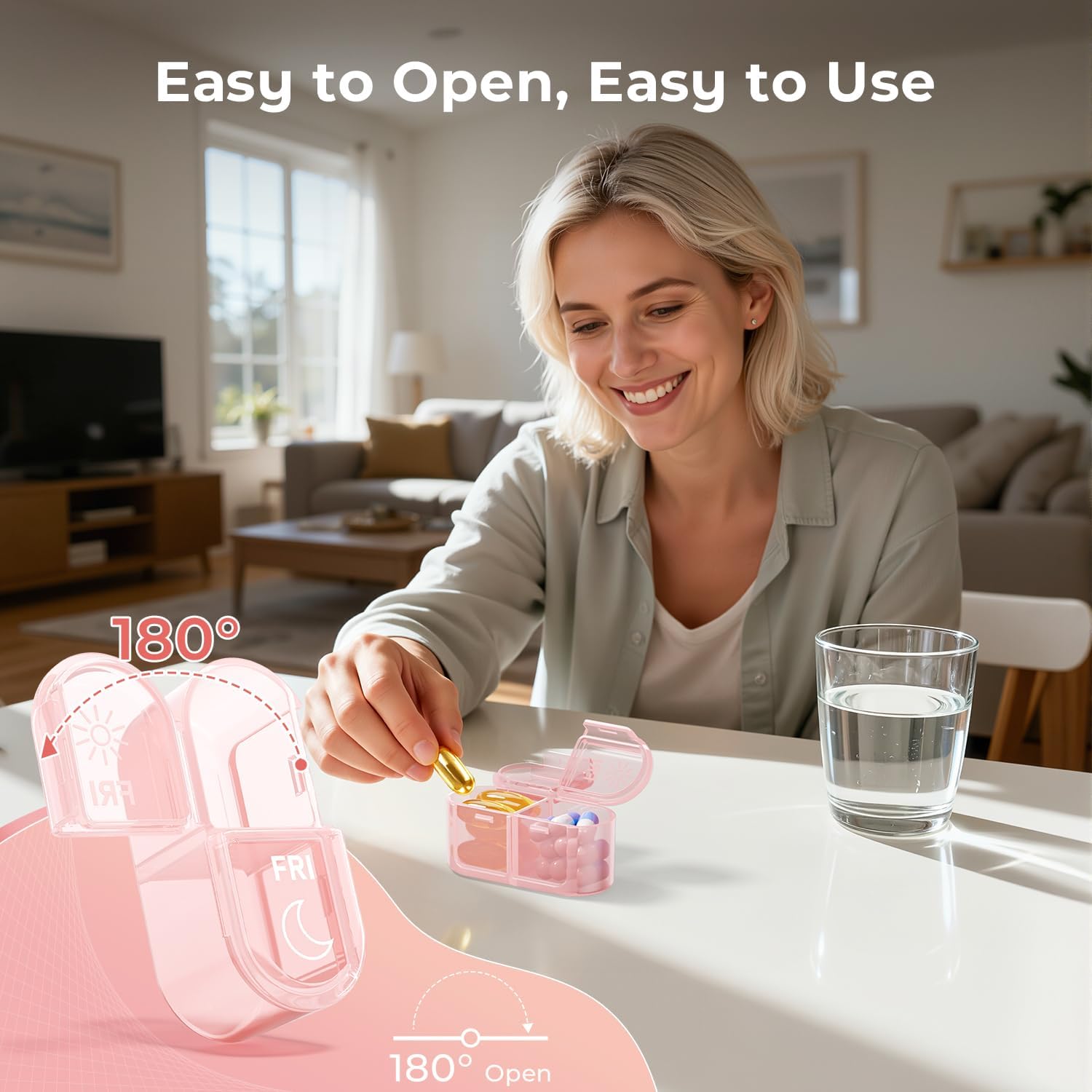 Detalle de Betife 7 Day Pill Box Organiser – 2 Times a Day Weekly AM/PM, 14 Large Slots, BPA-Free Travel Medicine Case (Pink)