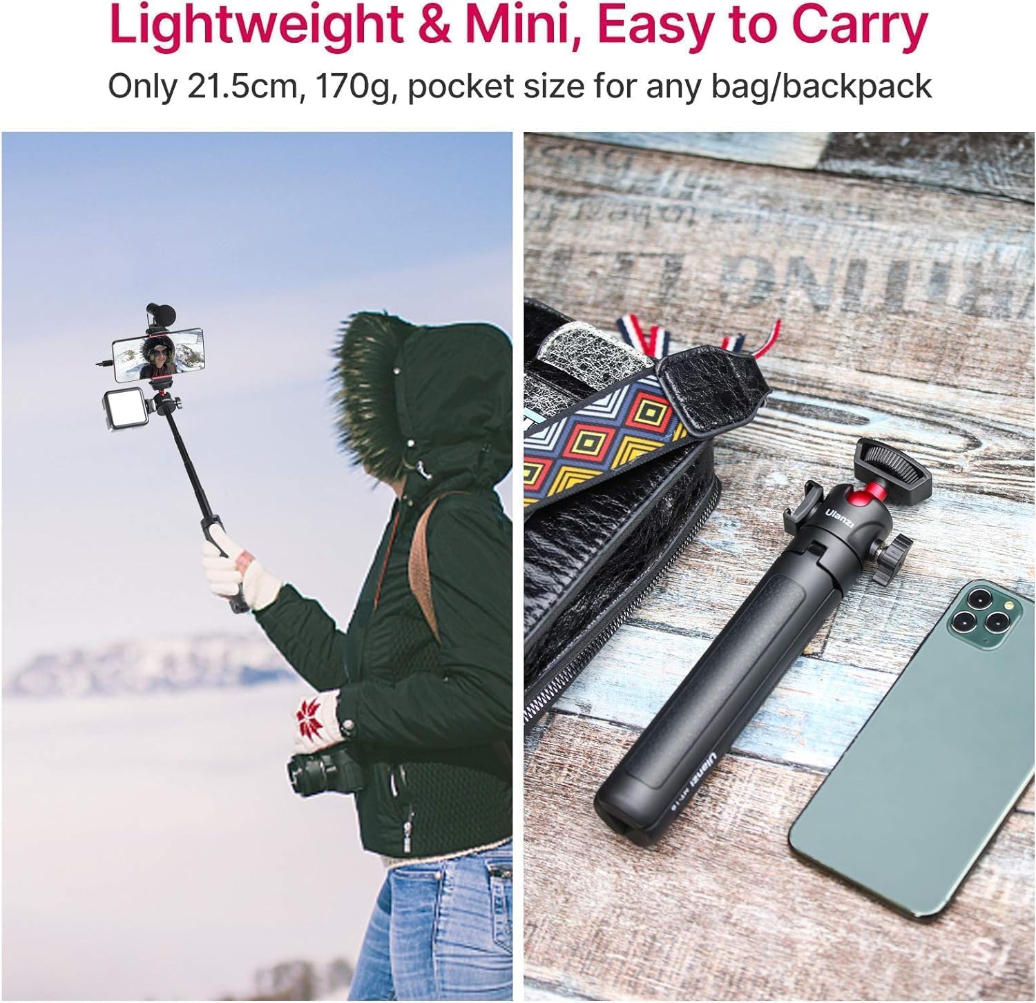 Detalle 2 de ULANZI MT-16 : mini trépied extensible avec tête sphérique 360° pour vlogging
