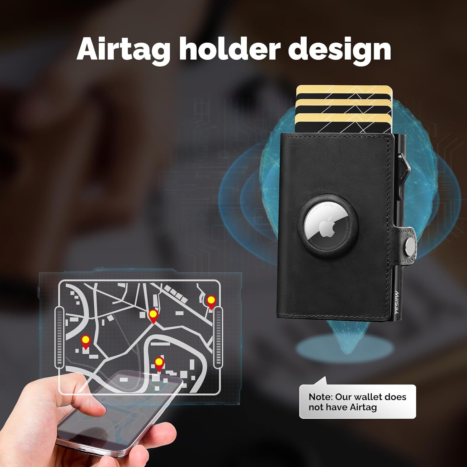 Thumbnail 4 de YESIIW Airtag Slim Leather Wallet for Men with RFID, Coin Pocket & AirTag Holder