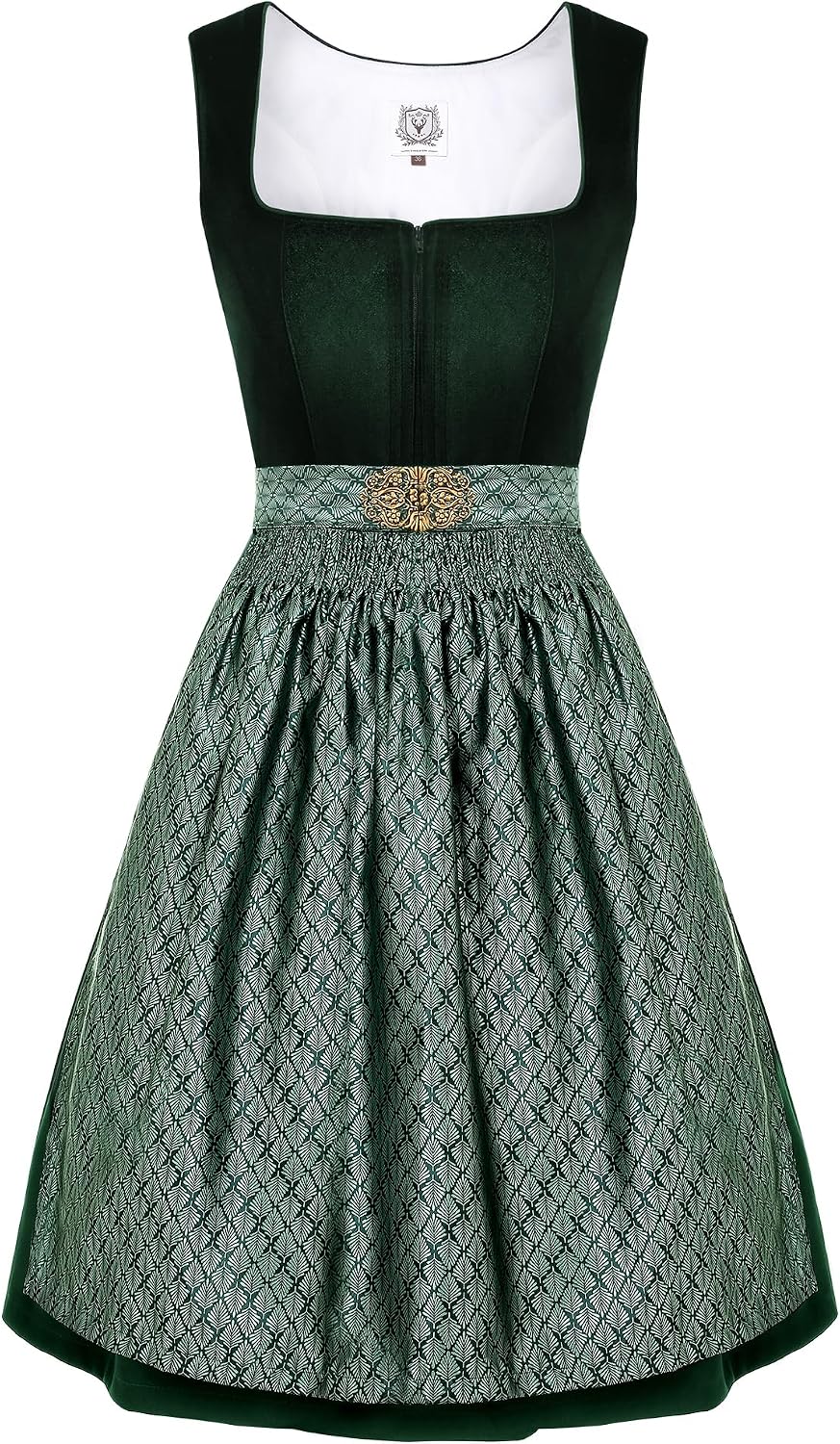 DIRNDLSTERN Damen Trachtenkleid Grün – Midi-Samt-Dirndl mit Schürze, perfektes Oktoberfest-Outfit