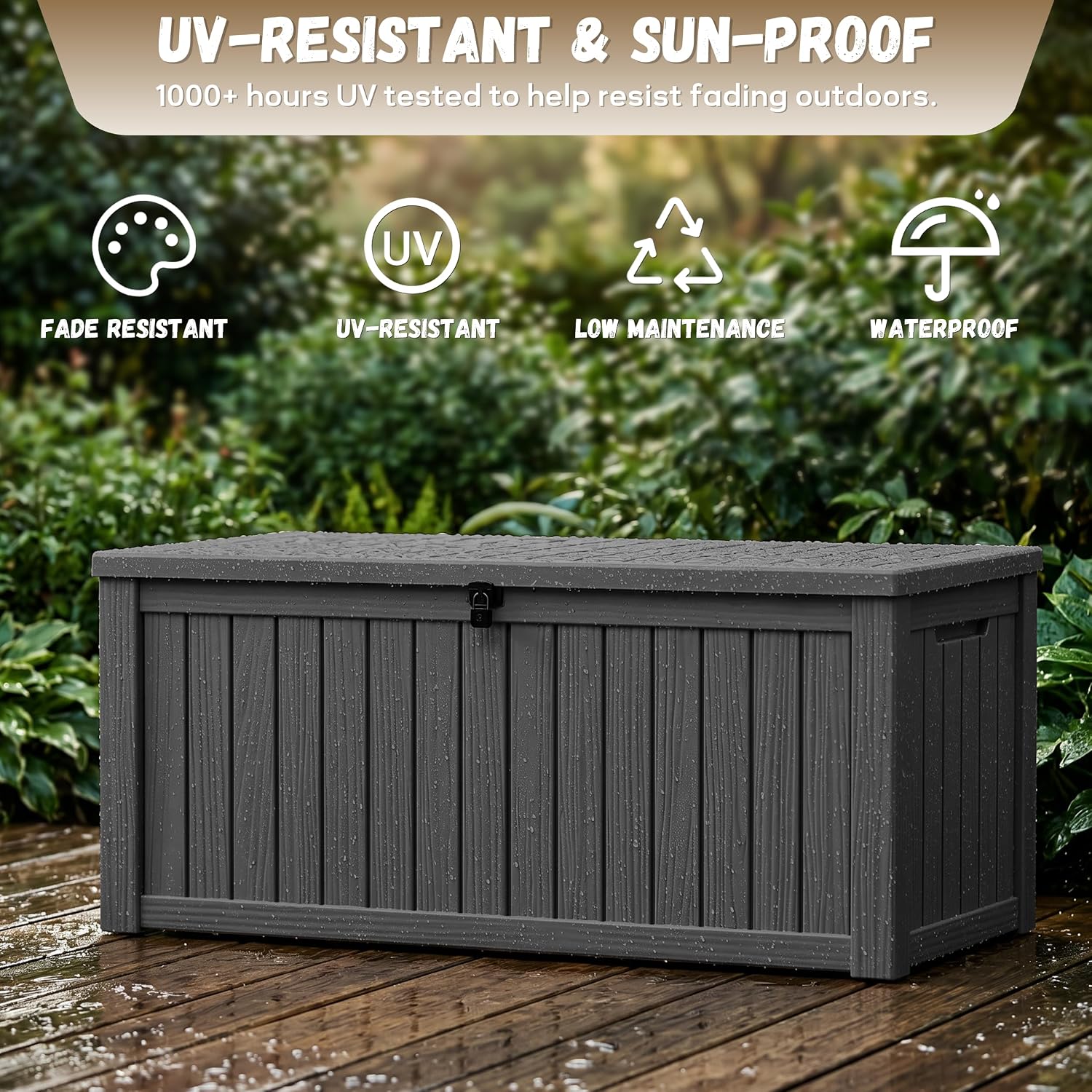 Detalle 2 de EasyUp 220 Gallon Deck Box, Black Lockable Outdoor Storage with UV-Resistant Resin
