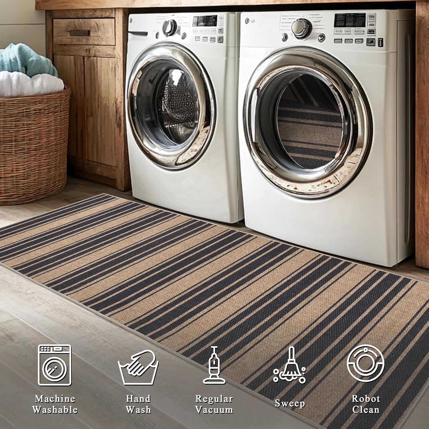 Detalle de Zeeinx Modern Easy Jute Striped Area Rug, 3' x 5', Washable Indoor/Outdoor
