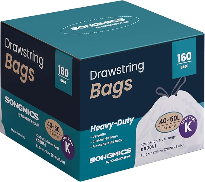 SONGMICS Bolsas de Basura 50L con Cordón, 160 Pzas 🗑