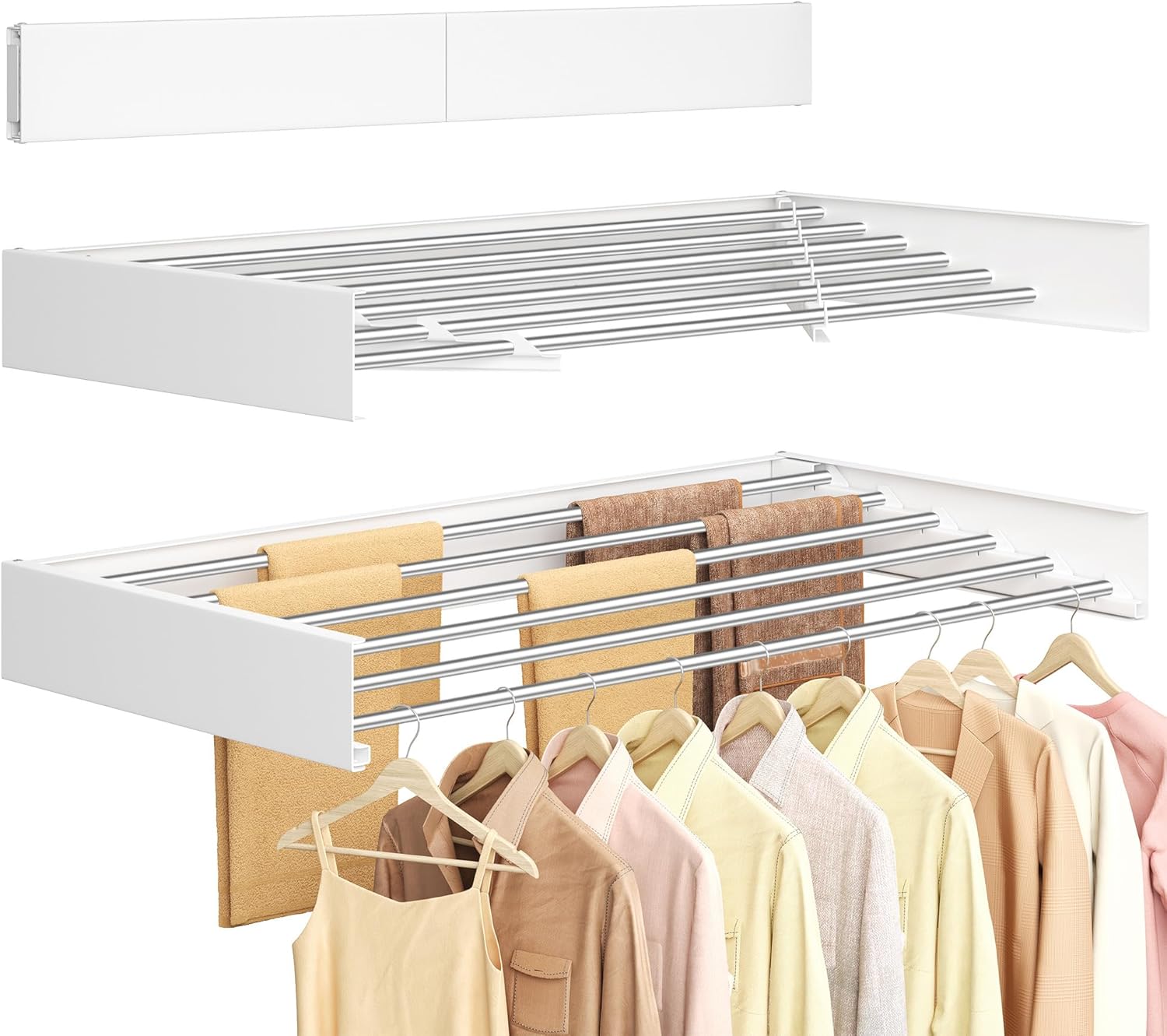 Thumbnail 6 de SONGMICS Étendoir à Linge Mural Rabattable 5 Barres 80 cm – gain de place, aluminium, intérieur et extérieur