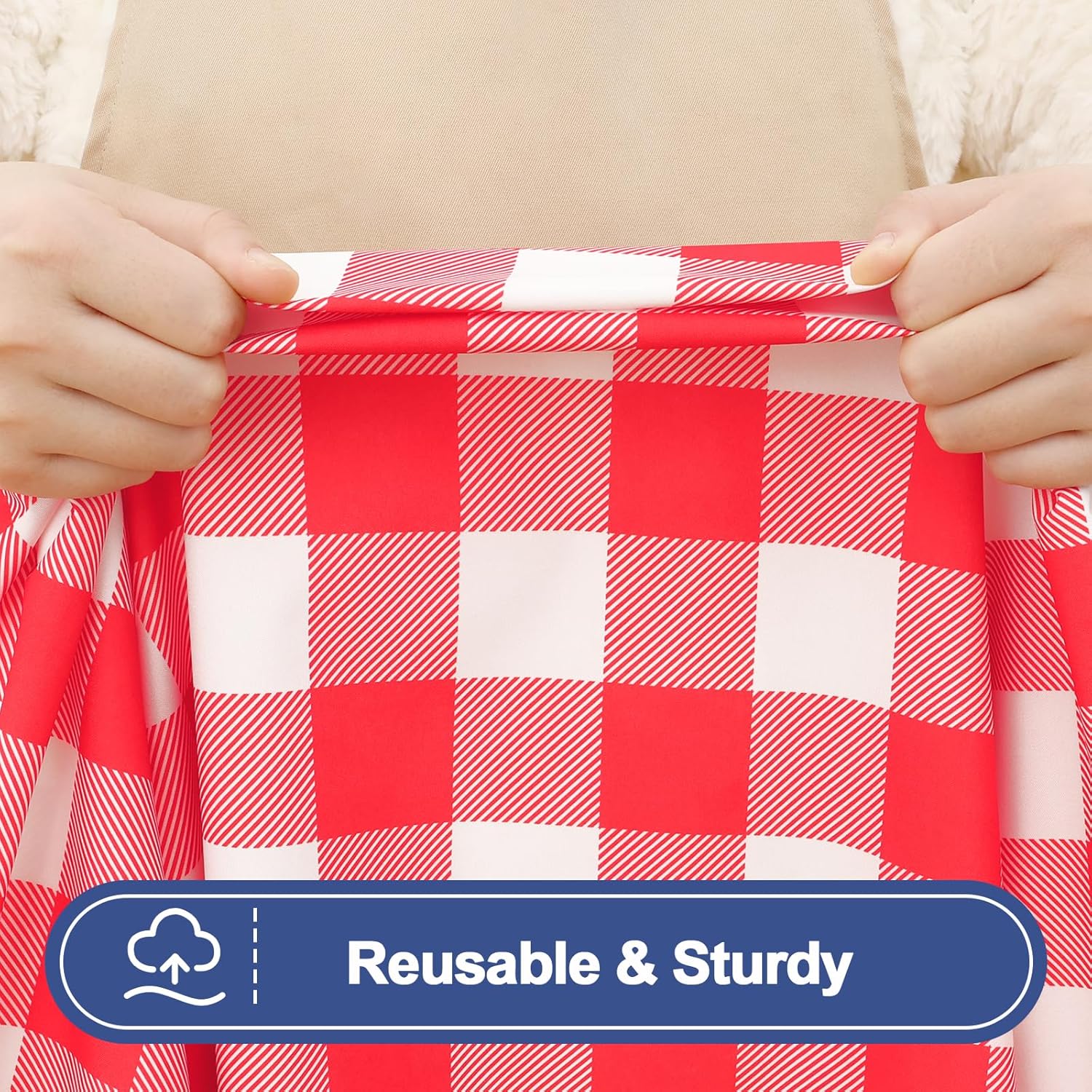 Thumbnail 3 de Smiry Picnic Table Cover Set (Red & White Buffalo Plaid) with Bench Covers for 8-Foot Rectangle Tables