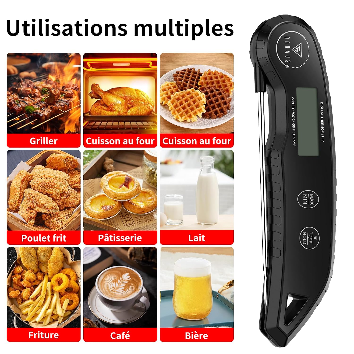 Detalle 2 de DOQAUS CP7 Pro keukenthermometer met inklapbare sonde en verlicht lcd-display