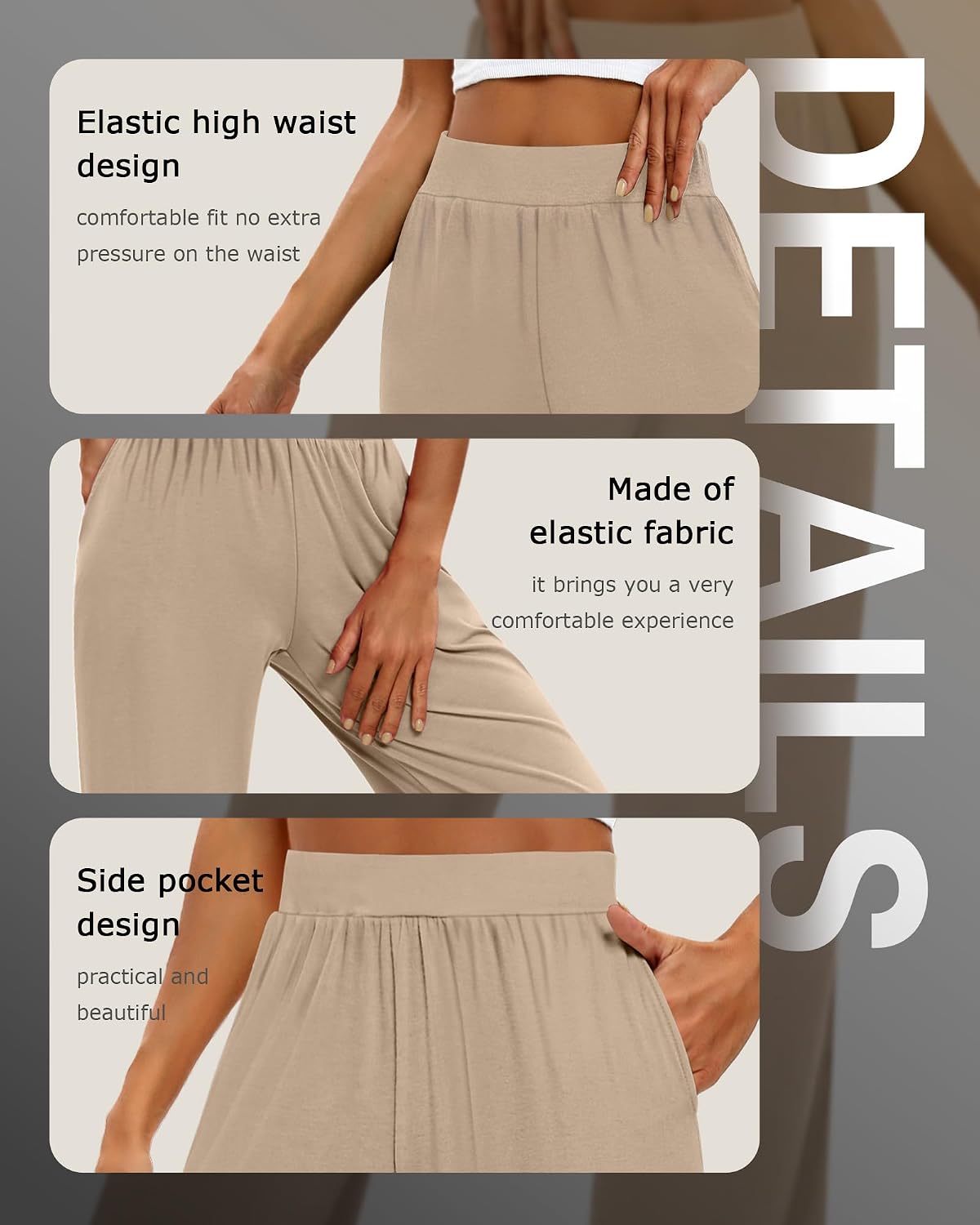 Detalle 1 de Huukeay 3-Pack Women’s Lounge Pants (Wide-Leg Yoga Sweatpants with Pockets)