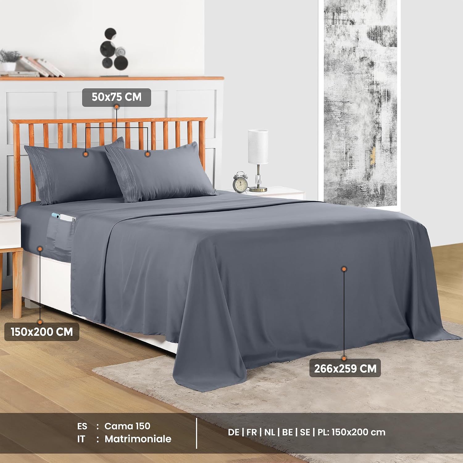 Thumbnail 1 de Utopia Bedding juego 4 piezas 150x200 Gris
