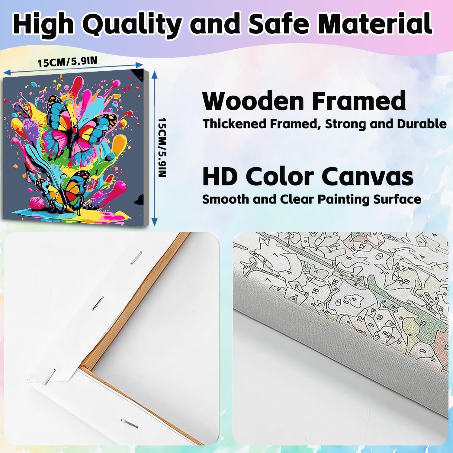 Detalle 2 de WEMEON 4 Pack Paint by Numbers for Children (Framed) – 8x8 Inch Kids Painting Kits Ages 4–8–12