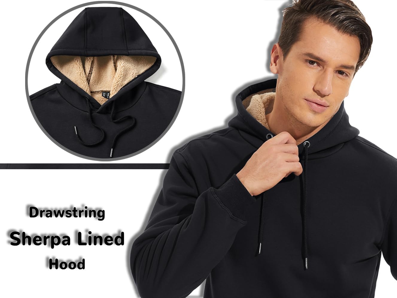 Detalle 2 de TACVASEN Men's Sherpa-Lined Pullover Hoodie with Kangaroo Pocket