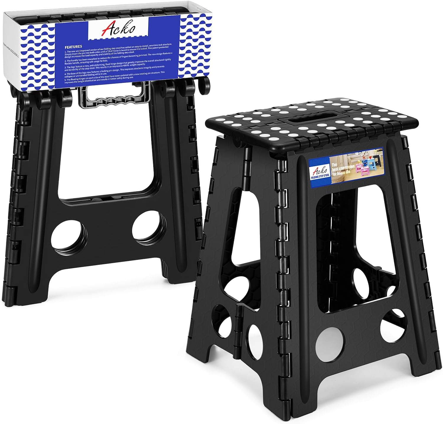 Detalle de ACKO VC0S2_60 Folding Step Stool, 17.5-Inch, Non-Slip, 400 lb