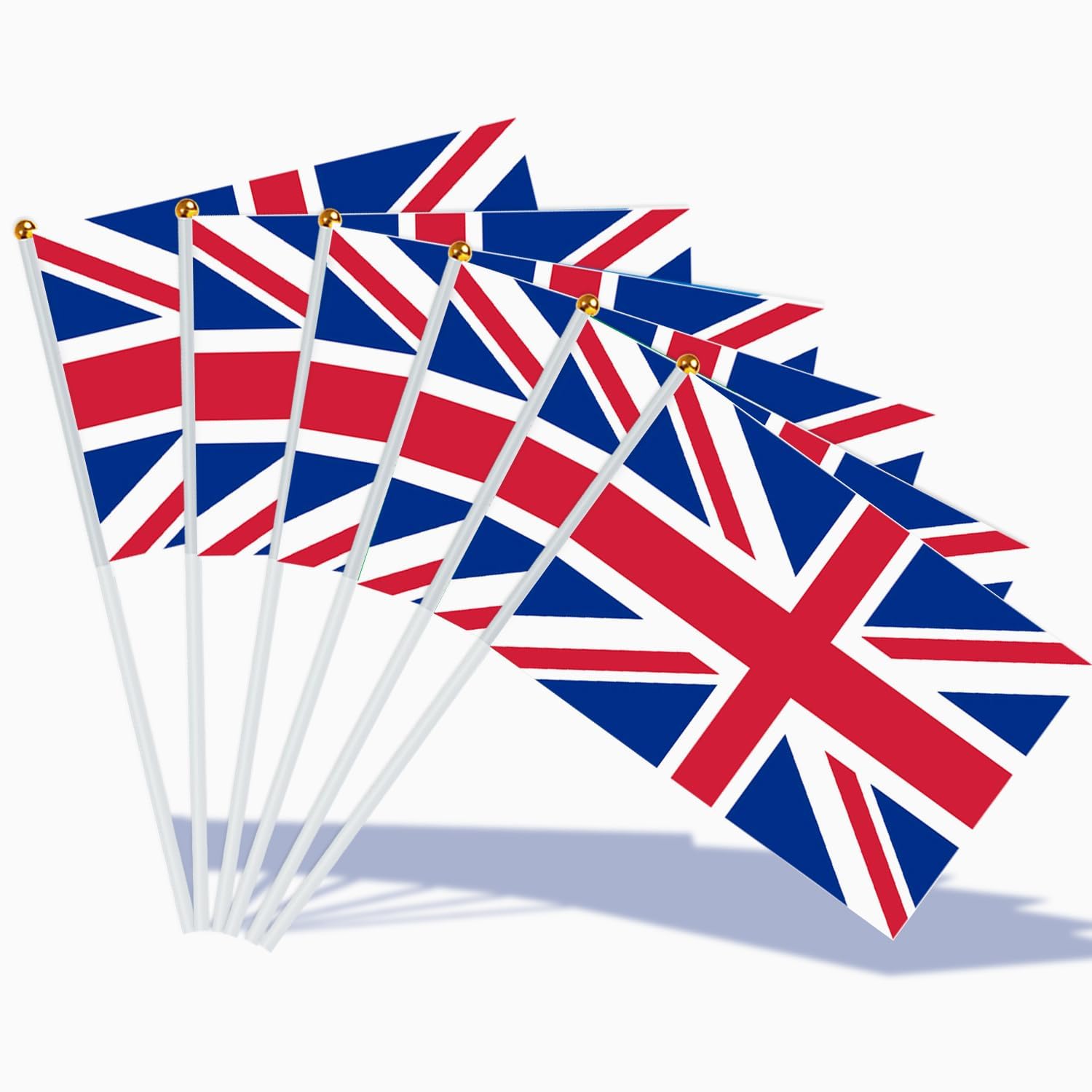 Detalle de ANLAIBO British Union Jack Hand-Held Flags (25 Pack) 14 x 21 cm with 30 cm White Pole