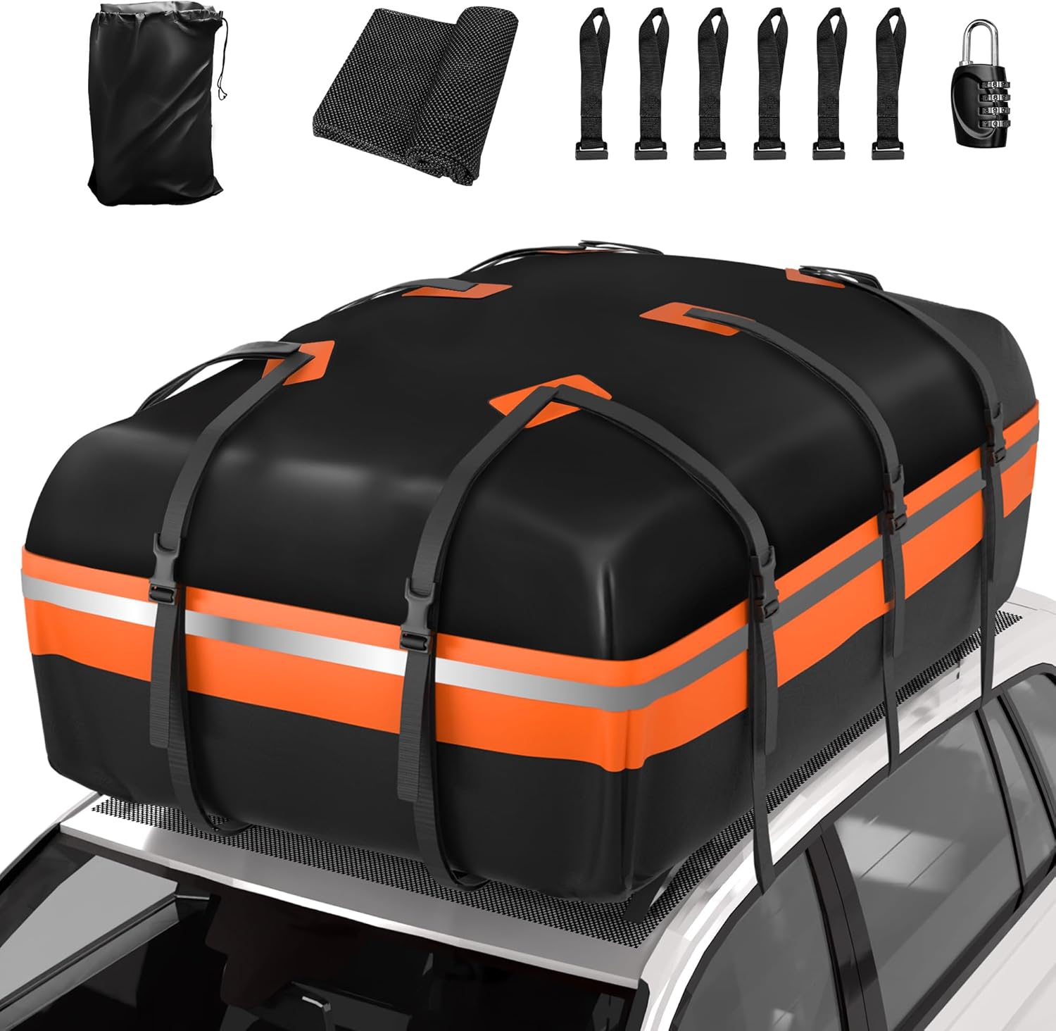 Detalle de Signstek Car Roof Bag 21 Cubic Feet: Large Waterproof Rooftop Cargo Carrier for Any Car