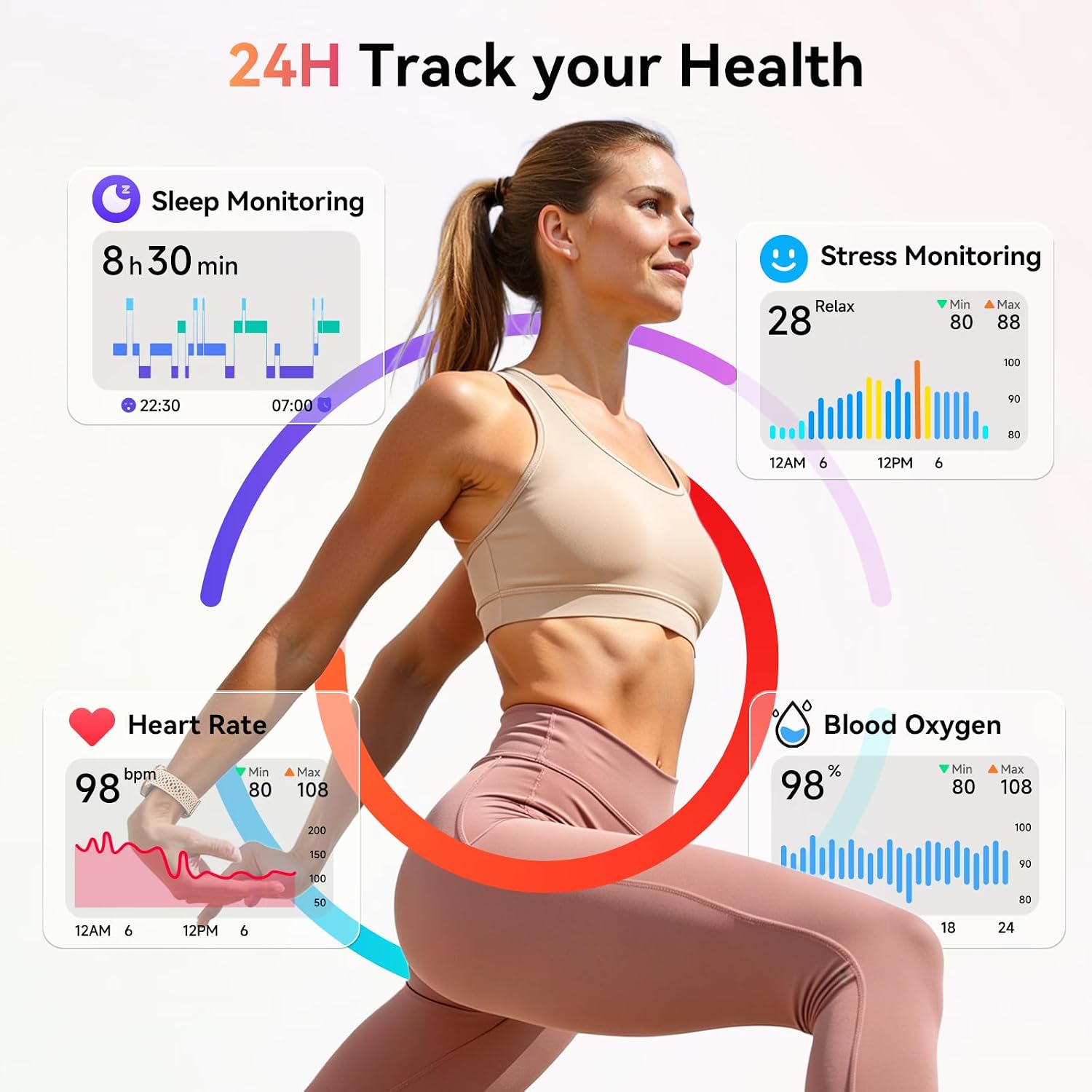 Detalle 2 de Tensky Women's Smart Watch: 1.27" Round Fitness Tracker with 120+ Modes, 2 Straps & Health Monitoring