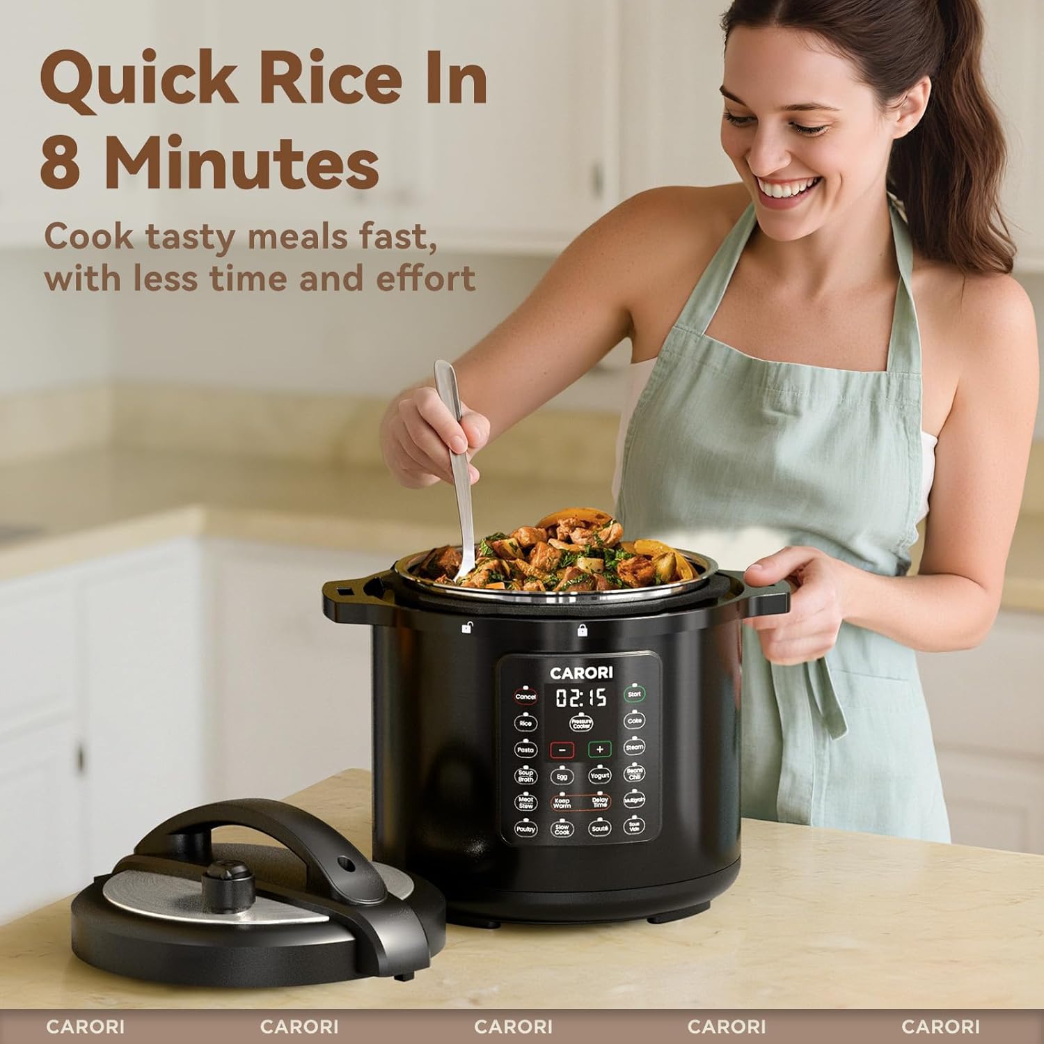 Detalle 2 de 12-in-1 8-Quart Electric Pressure Cooker (1200W) by CARORI: All-in-One Multi-Cooker
