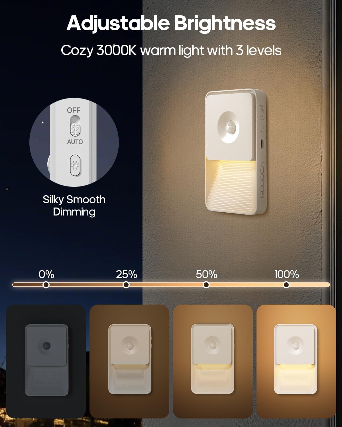 Thumbnail 3 de GOODEA GDNL004 Rechargeable Motion Sensor Night Lights, Dimmable, 4-Pack
