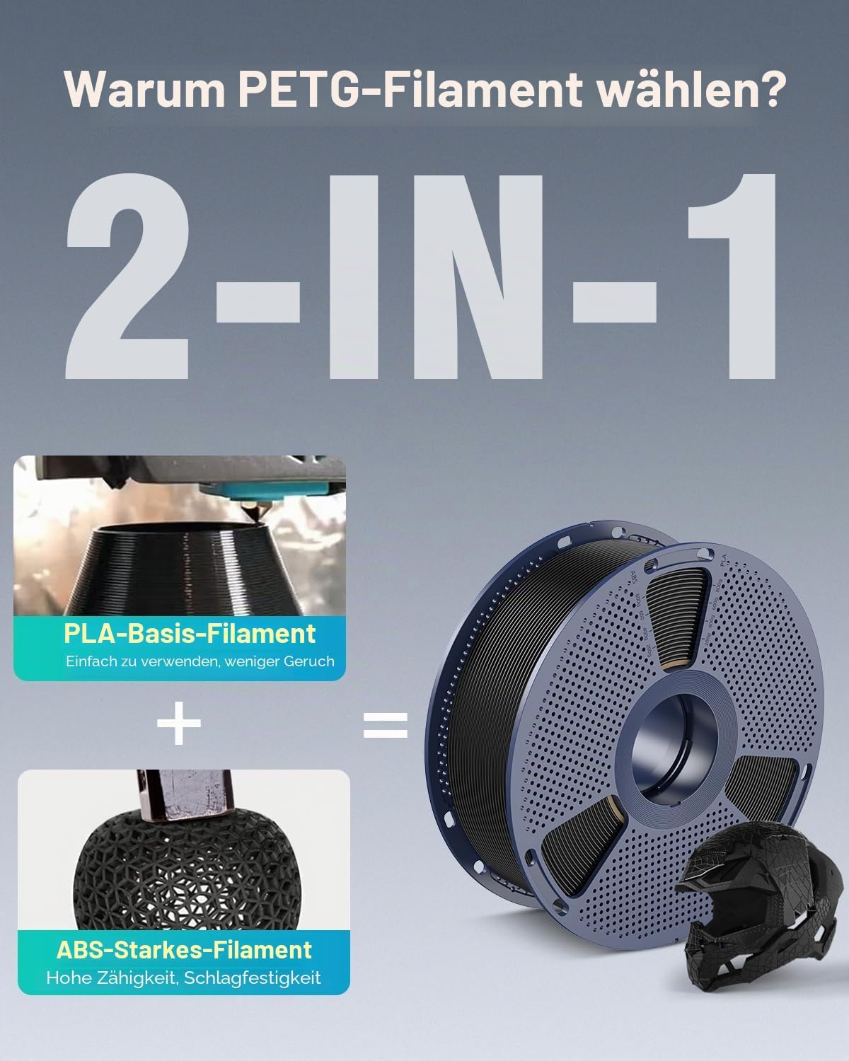 Detalle de SUNLU PETG Filament 1.75 mm, 1000 g, Schwarz – robustes PETG-Filament für langlebige 3D-Drucke