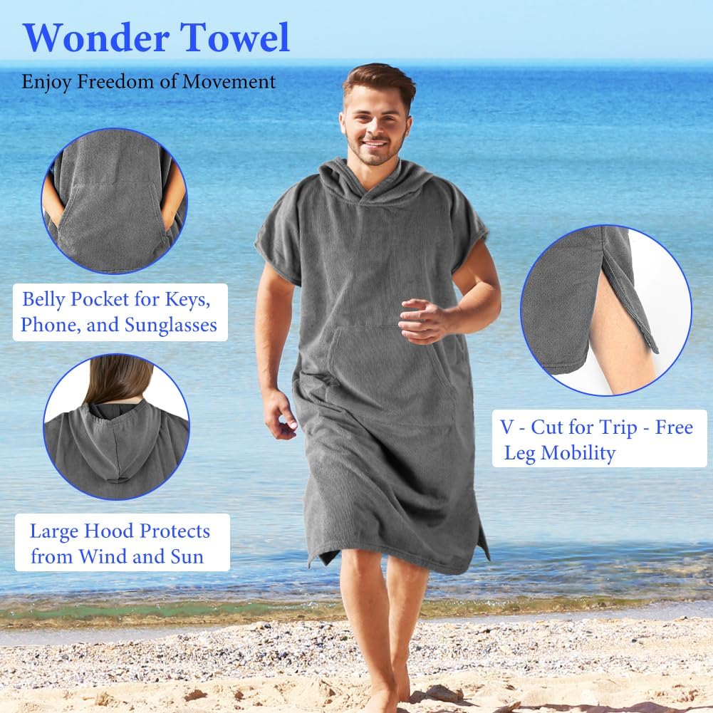 Detalle 2 de AUYAO 5228122 poncho met capuchon, microvezel, lichtgrijs, 110 x 78 cm