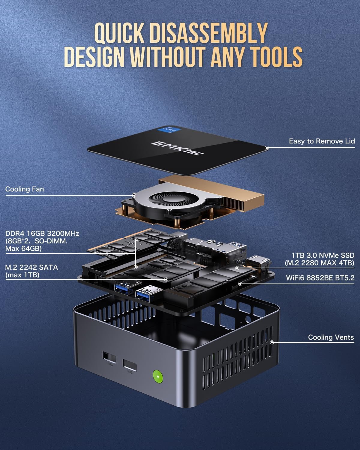 Detalle de GMKtec Mini PC Intel Core i7-1185G7
