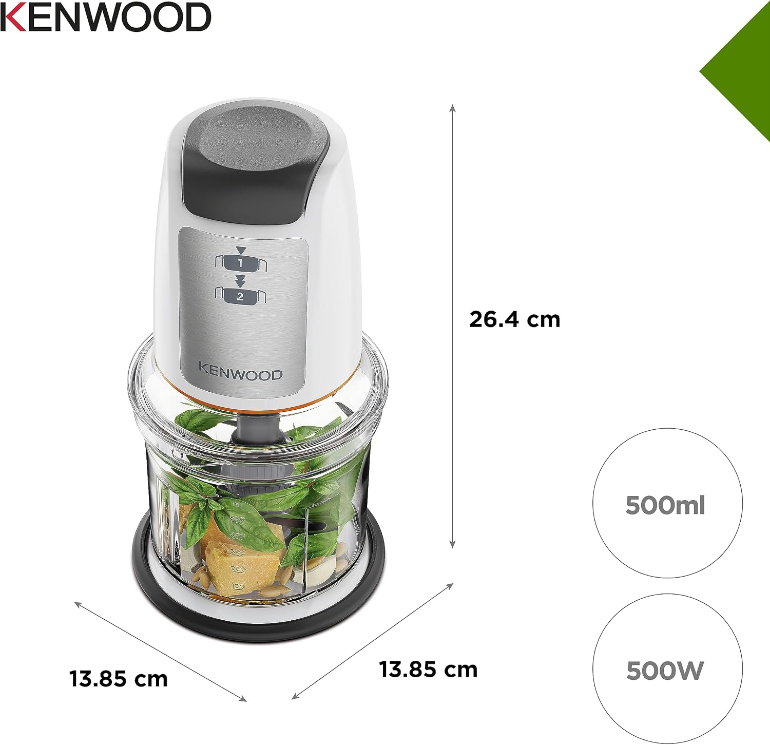 Detalle de Kenwood CHP61.100WH, Mini Hachoir 500 W avec bol 0,8 L — pratique et polyvalent