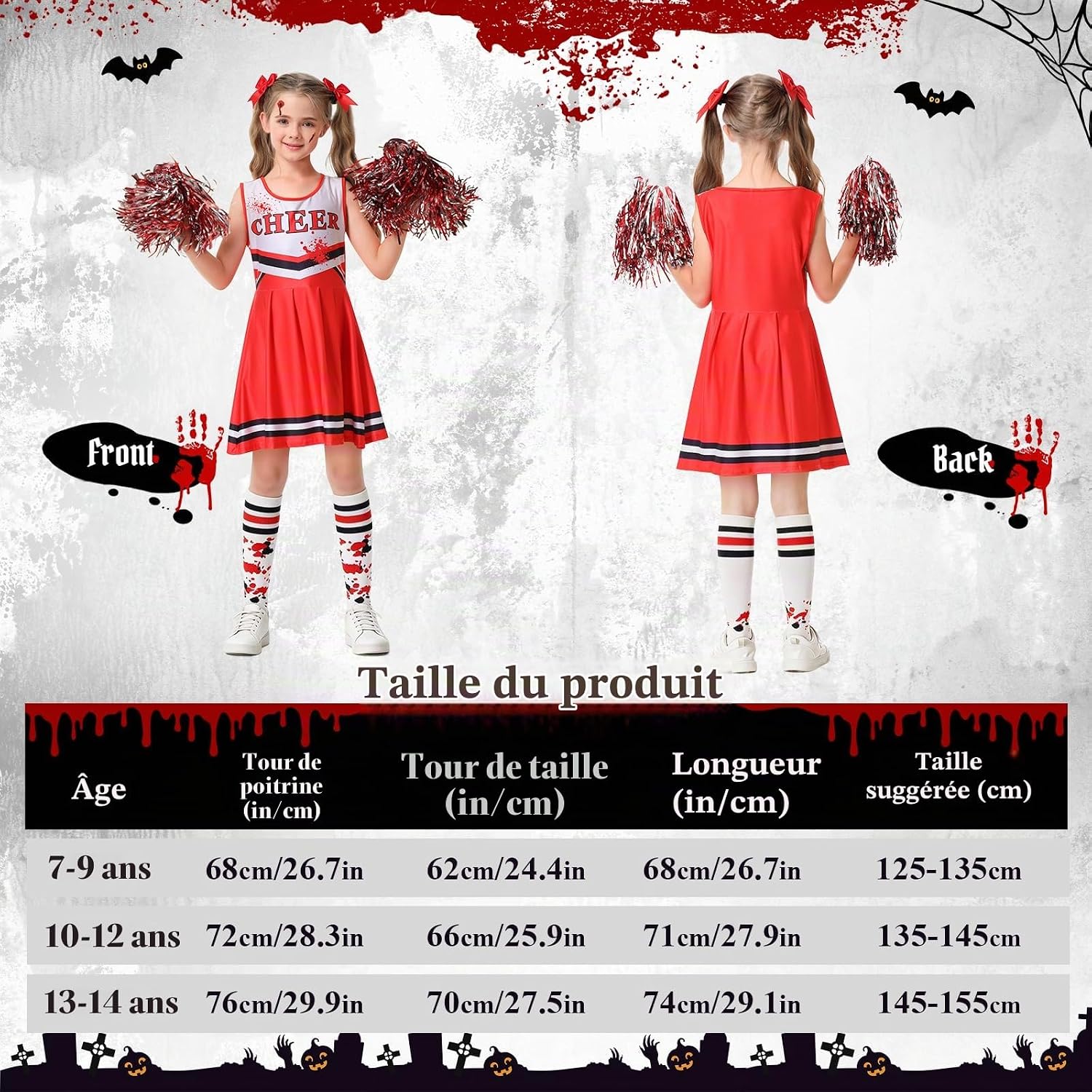 Thumbnail 3 de Mystery Code zombie-cheerleaderkostuum voor kinderen, rood, 7-9 jaar