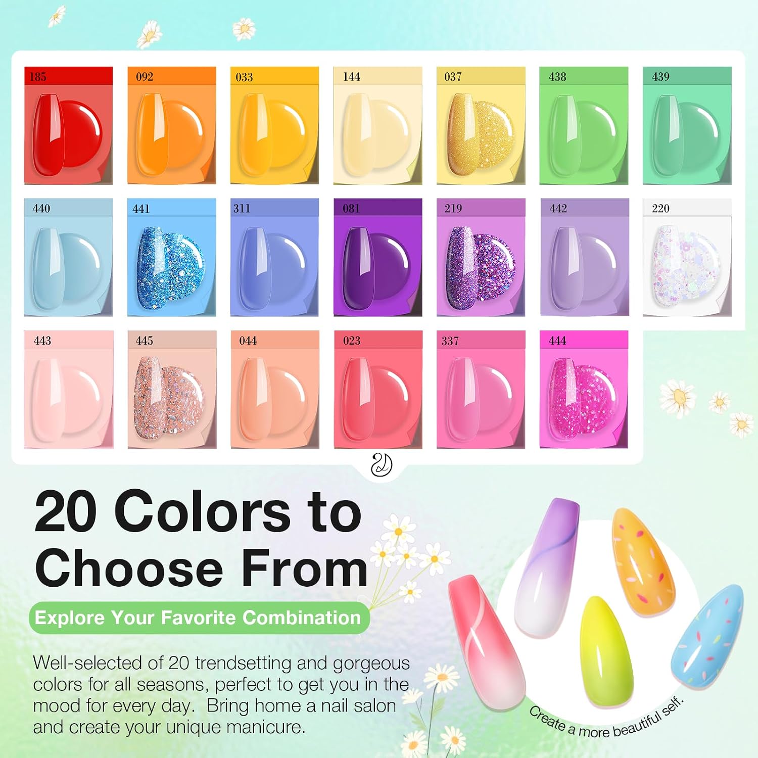 Detalle de AZUREBEAUTY 31-Piece Dip Powder Nail Kit Starter (20 Neon Spring/Summer Colors) for DIY French Nails